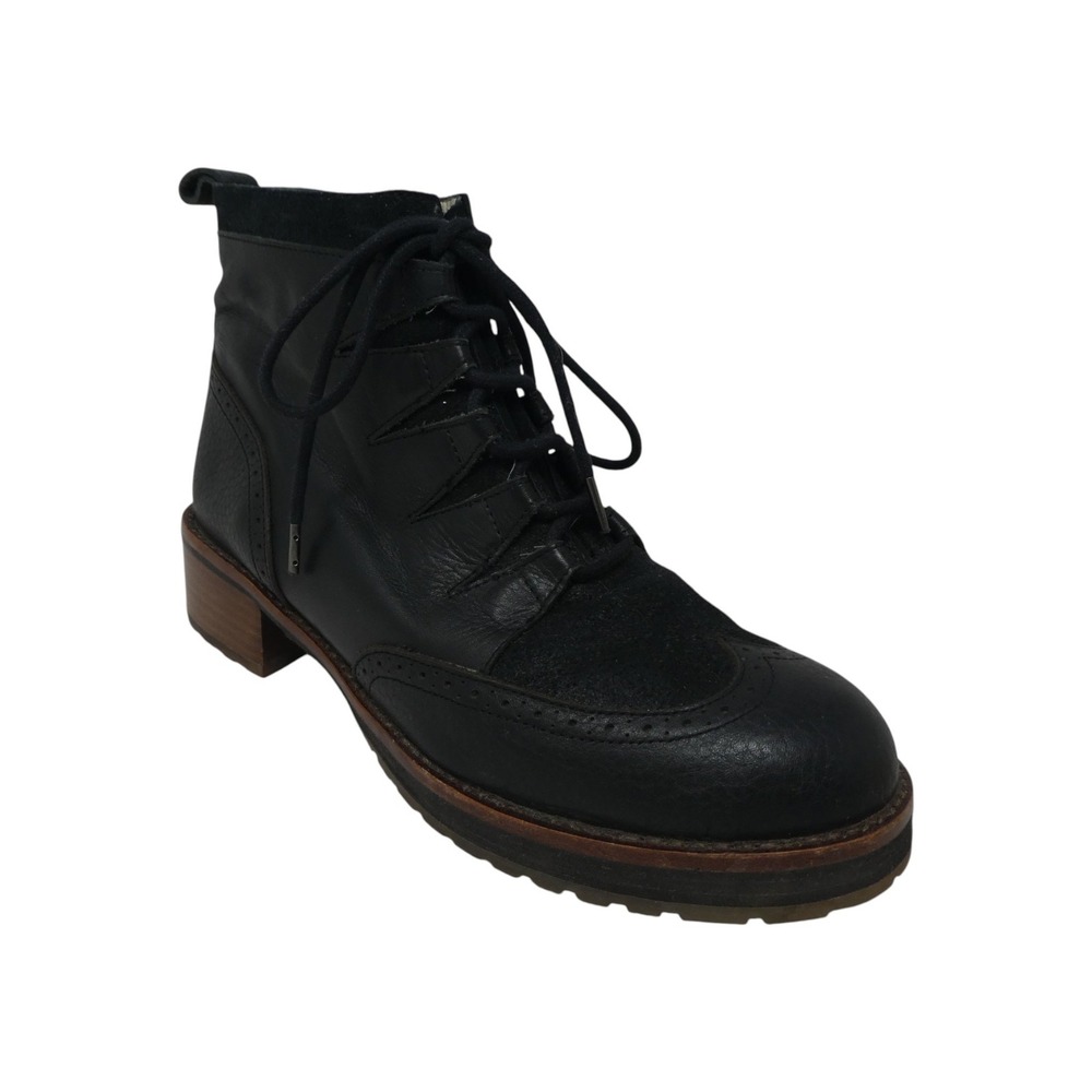 Matt Bernson Wingtip Ankle Boot Women 8 Black Leather Suede Lace Up Lug Sole
